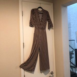 Capri Jumpsuit, cappuccino with white polkadots